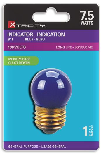 Xtricity S11 Indicator Blue 7.5W Light Bulb E26 Base