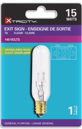 Xtricity T6 Exit Sign Clear Candelabra Base 15W Light Bulb