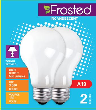 Xtricity 2 A19 Frosted Incadescent 60W Light Bulbs E26 Base