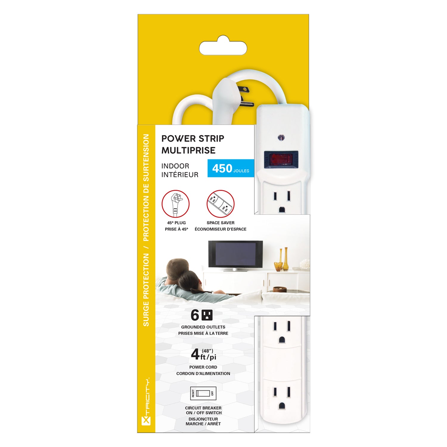 Xtricity White Power Strip with 6 Grounded Outlets 4ft