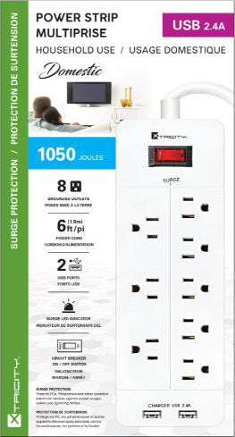 Xtricity White Power Strip with 6 Grounded Outlets and 2 USB Ports 6ft