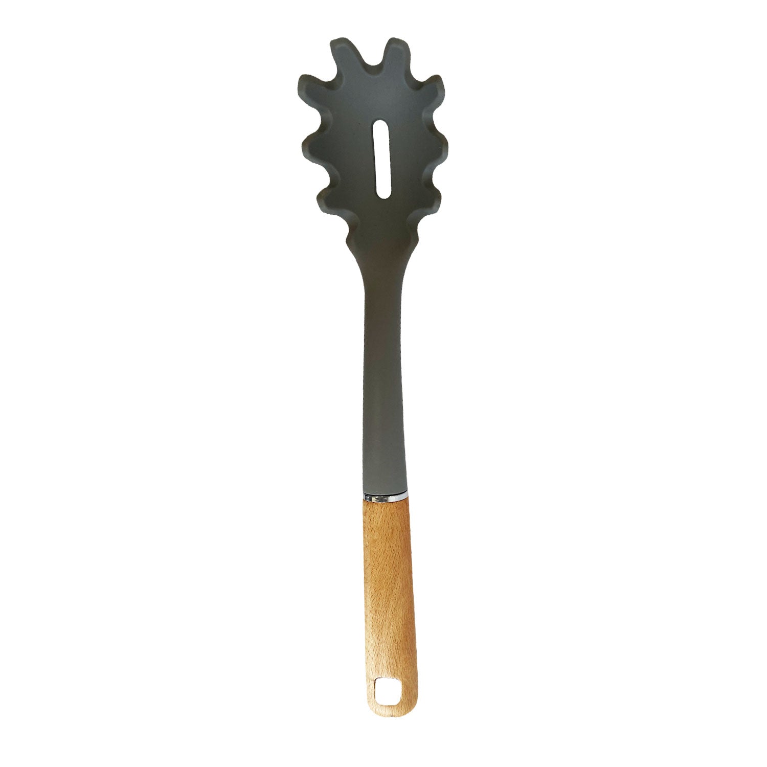 Silicone Pasta Server with Beechwood Handle. Heat Resistant and Non-stick 13.5in