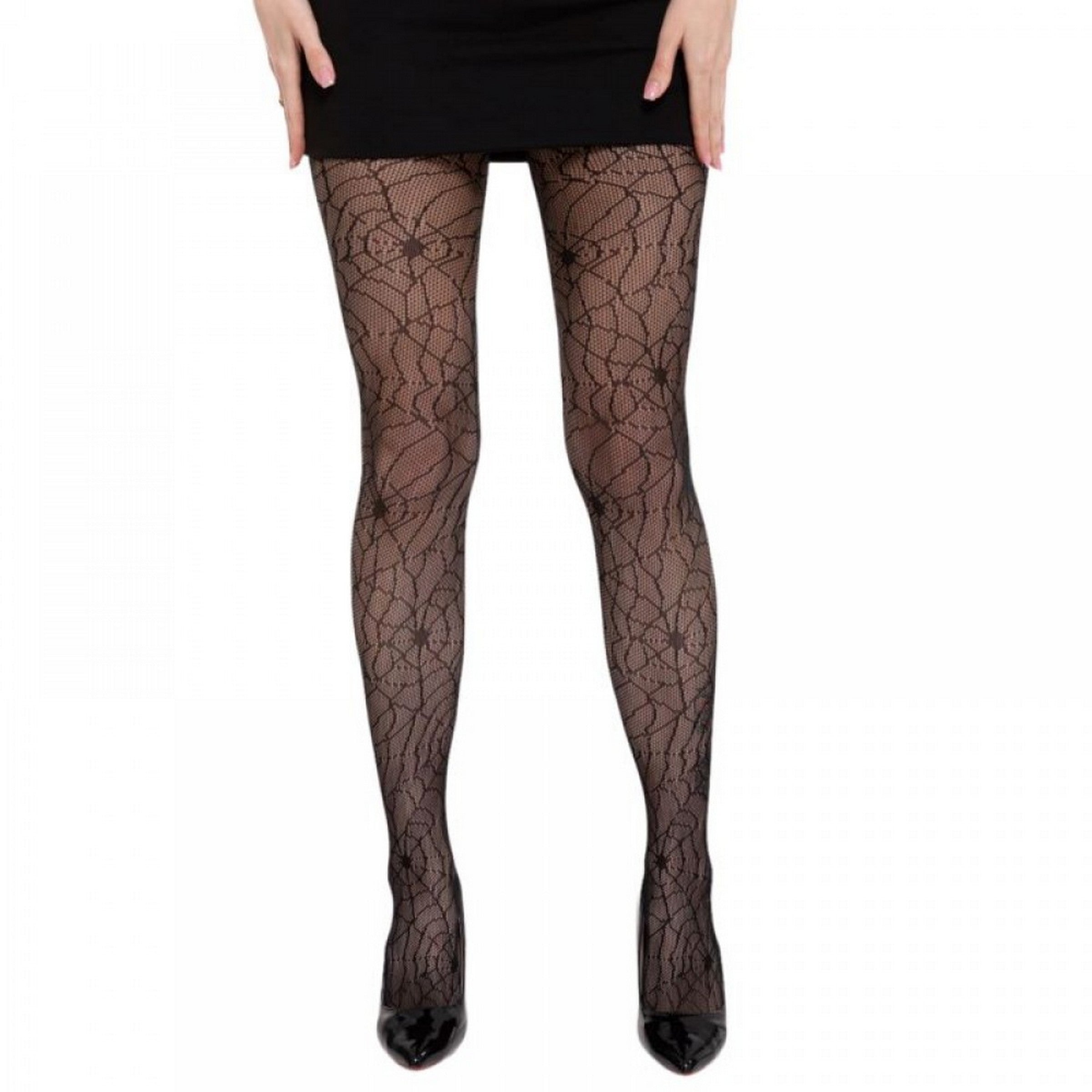 Halloween Black Spider Net Tights - Adult