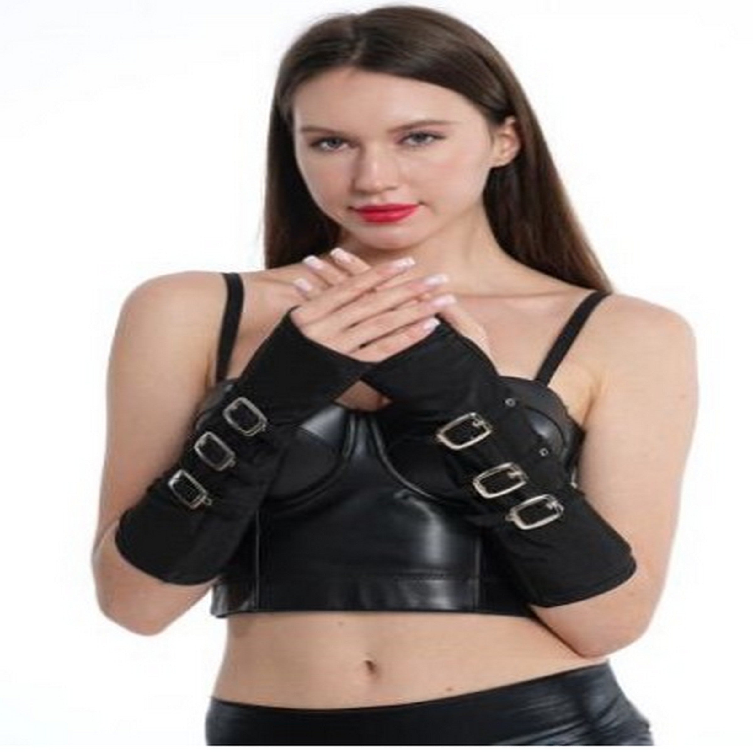 Halloween 1 Pair Metal Punk Gloves with Buckles - Adult