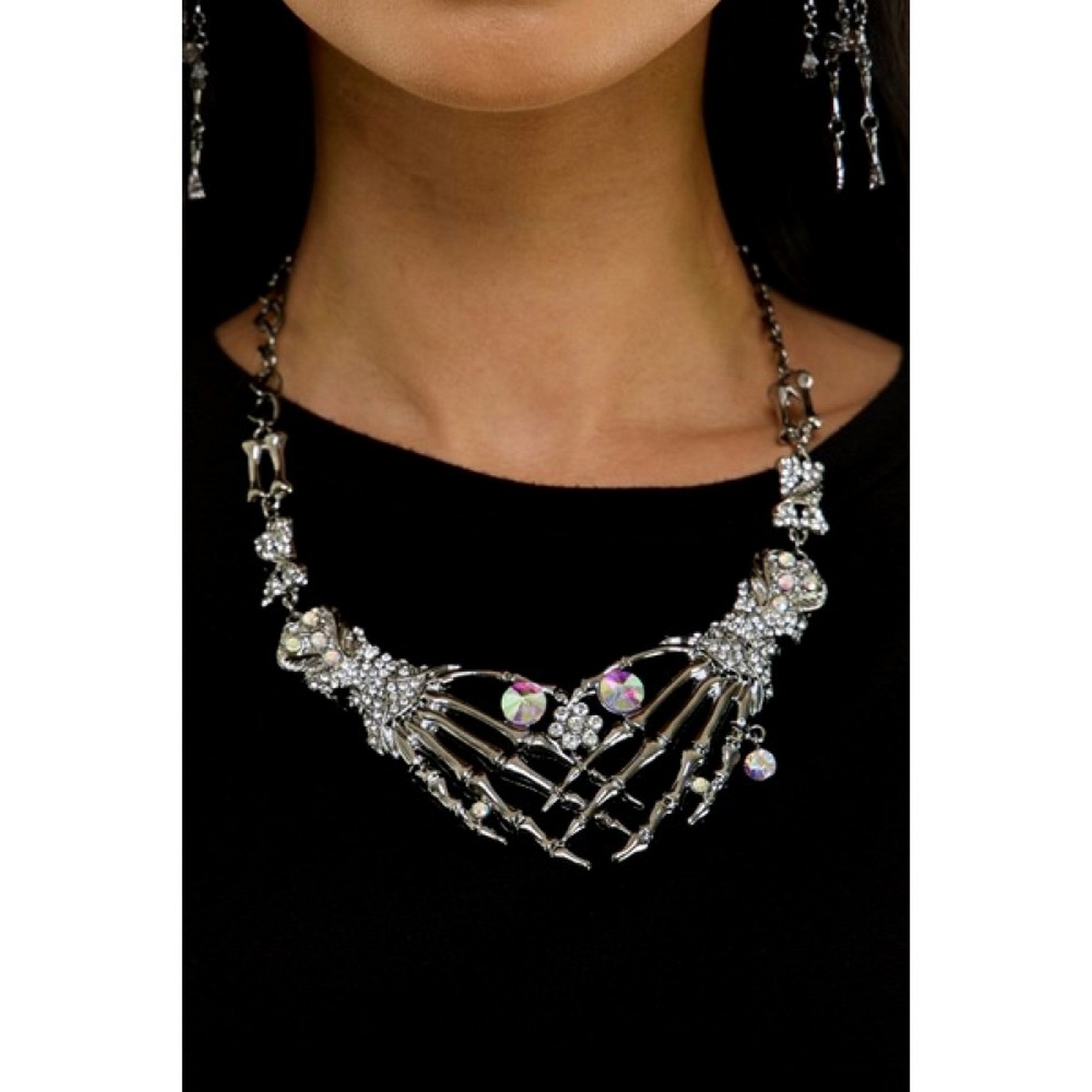 Halloween Black Skeleton Hands Necklace - Adult