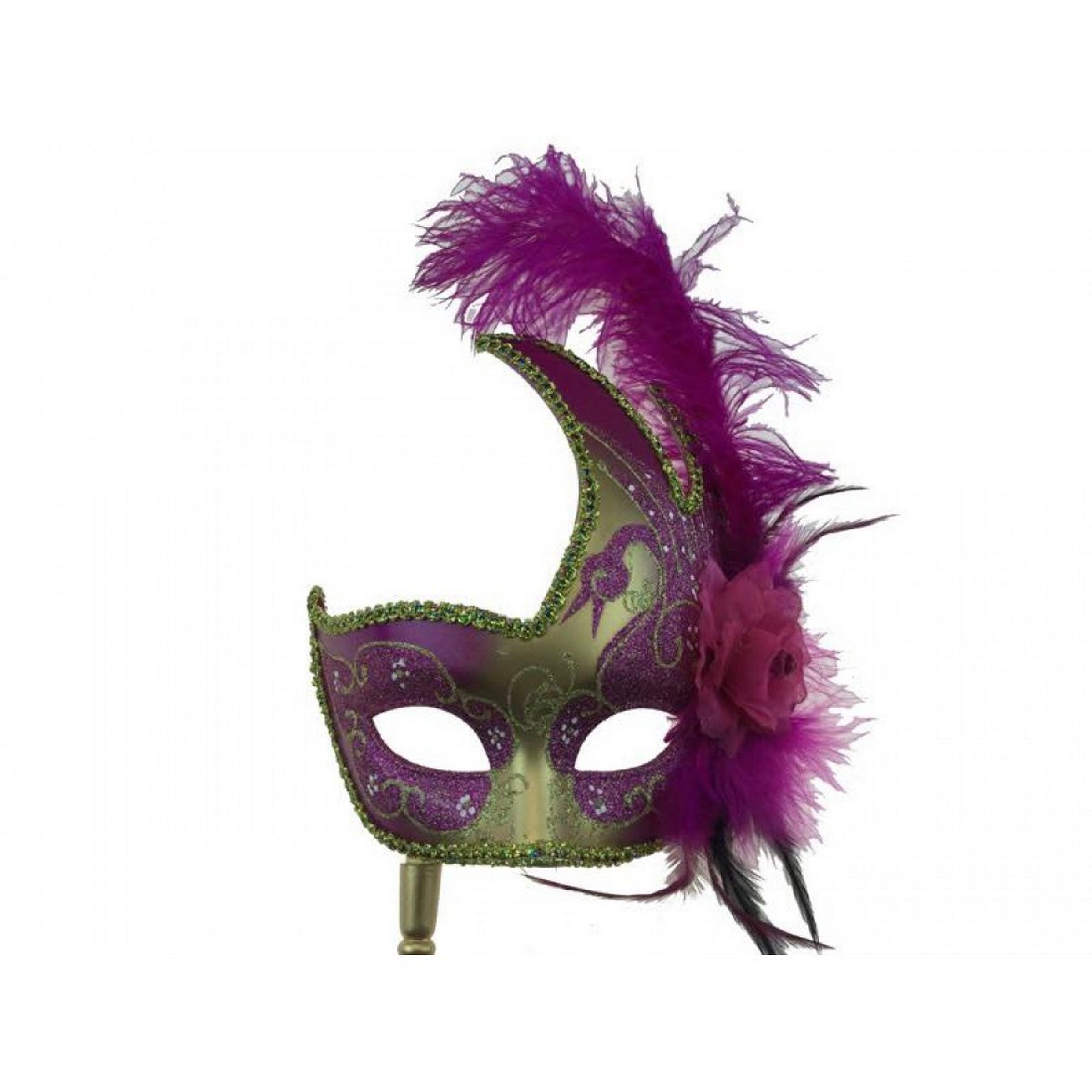 Halloween Venetian Mask with Feathers and Handle