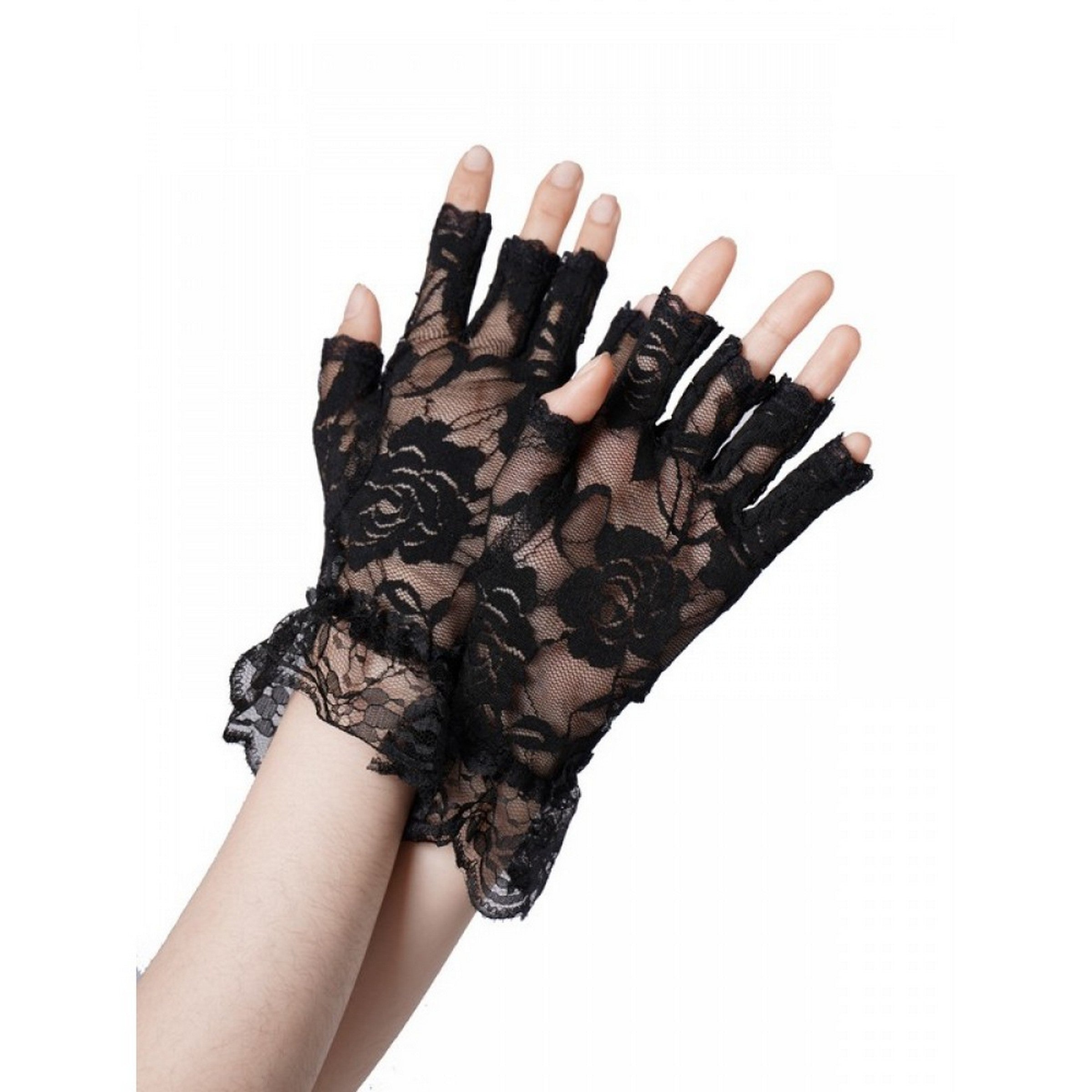 Halloween 1 Pair Short Fingerless Black Lace Gloves - Adult