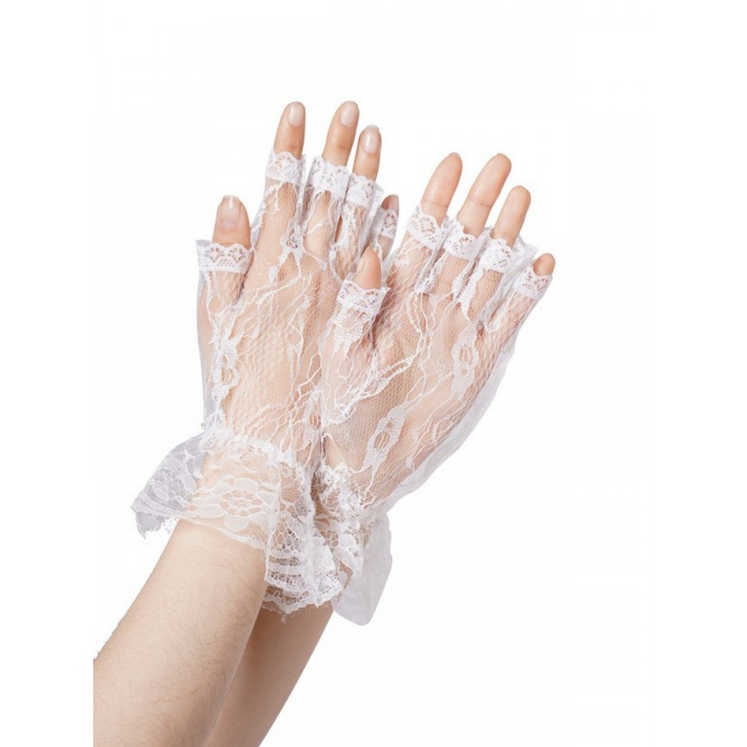 Halloween 1 Pair Short Fingerless White Lace Gloves - Adult