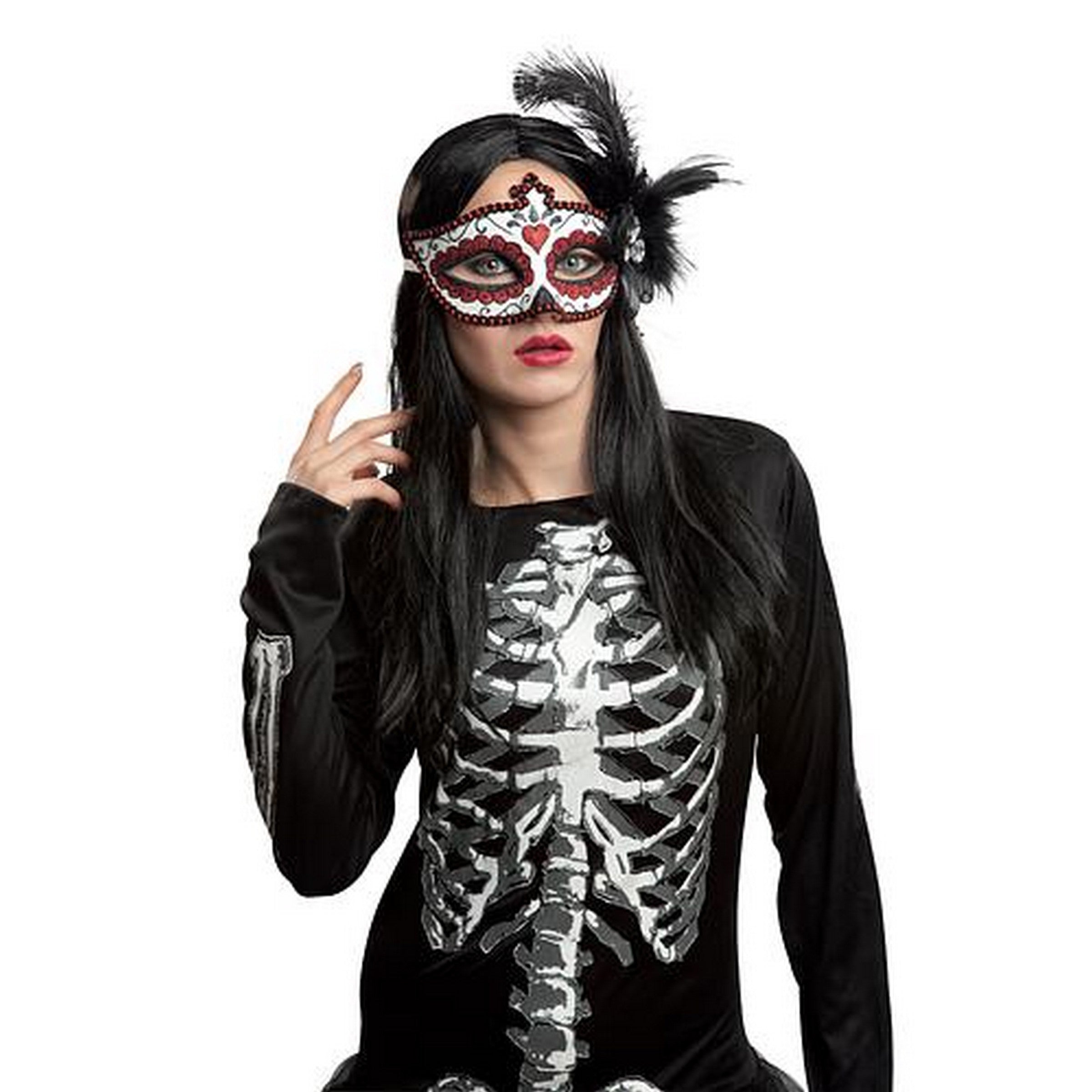 Halloween Eye Mask with Feathers - One Size