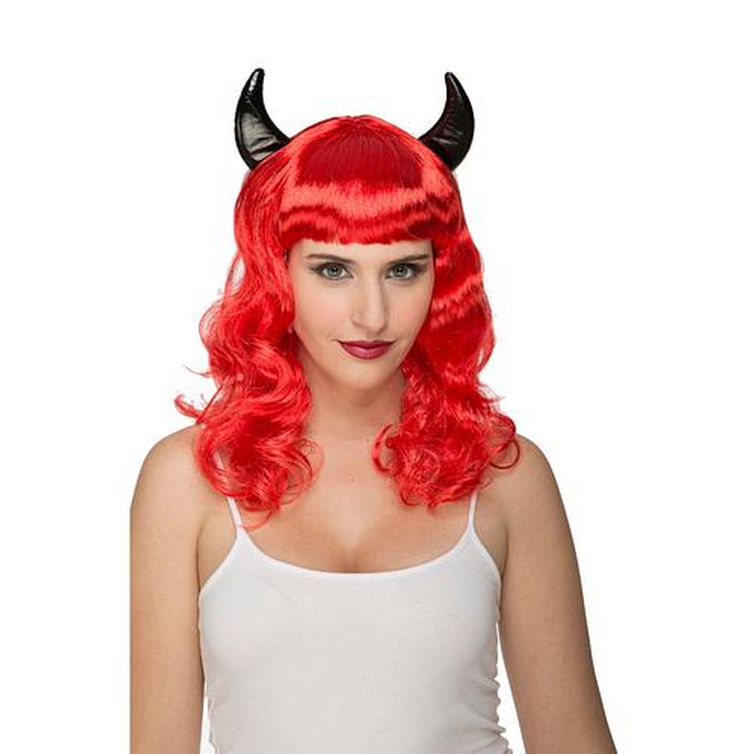Halloween Red Devil Wig with Horns - Women One Size