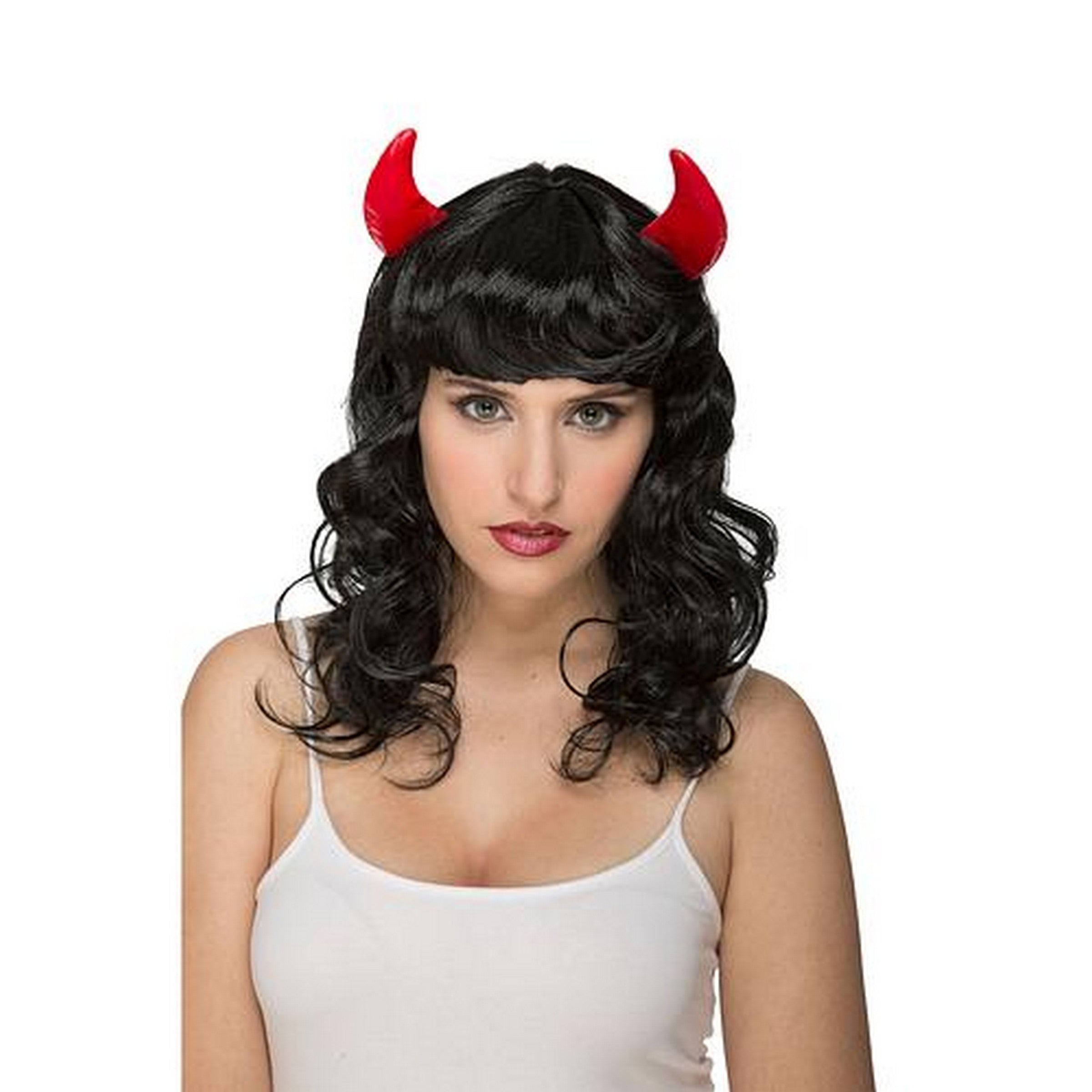Halloween Black Devil Wig with Horns - Women One Size