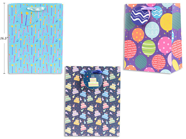 Matte Paper Gift Bag - Birthday 12.2x16.5x4.7in VRT