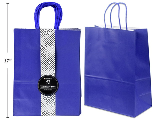 12 Large Royal Blue Paper Gift Bags 9.8x13x4.7in