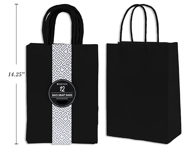 12 Medium Black Paper Gift Bags 8.3x10.6x4.3in
