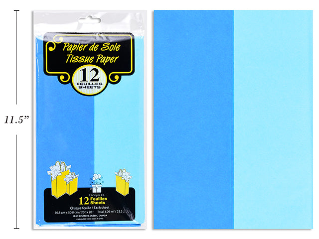 12 Sheets of Tissue Paper - Baby Blue and Blue 20x20in