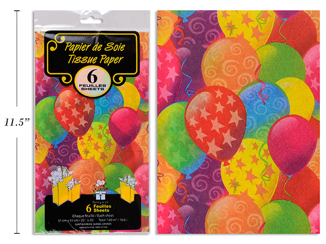 6 Sheets of Tissue Paper - Balloons 20x20in