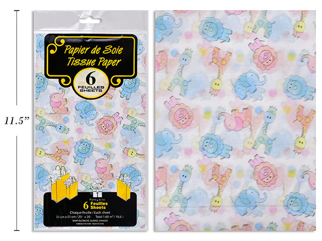 6 Sheets of Tissue Paper - Baby Animals 20x20in