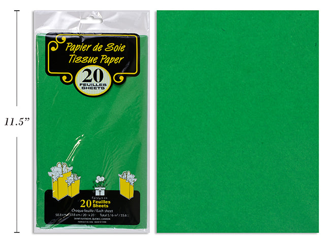 20 Sheets of Tissue Paper - Kelly Green 20x20in
