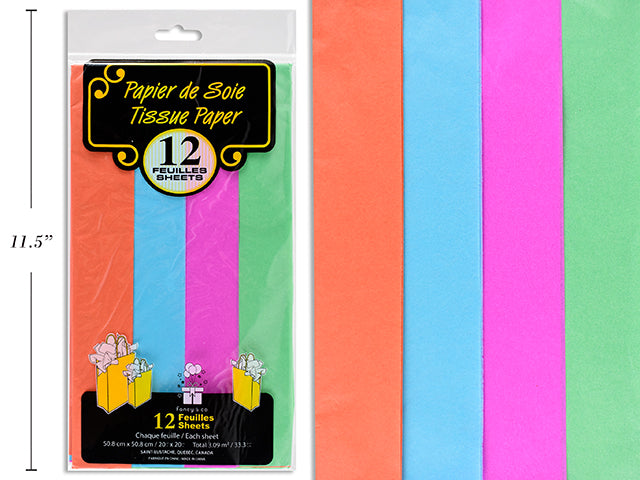 12 Sheets of Tissue Paper - Orange, Baby Blue, Hot Pink and Green 20x20in