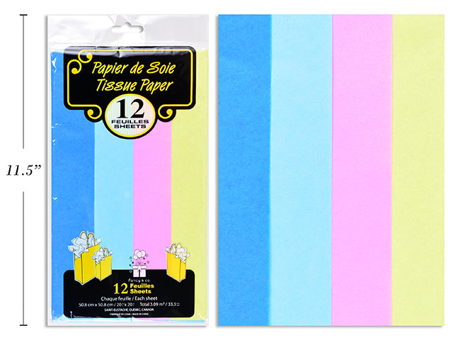 12 Sheets of Tissue Paper - Yellow, Lavender, Baby Blue and Blue 20x20in
