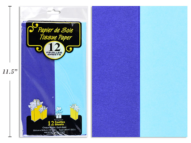 12 Sheets of Tissue Paper - Baby Blue and Navy 20x20in