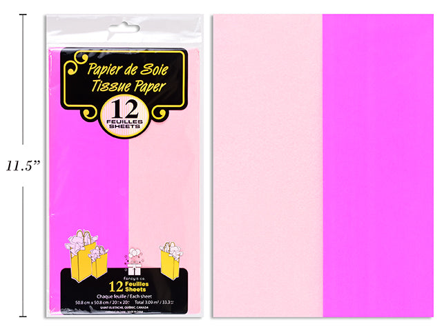 12 Sheets of Tissue Paper - Baby Pink and Hot Pink 20x20in