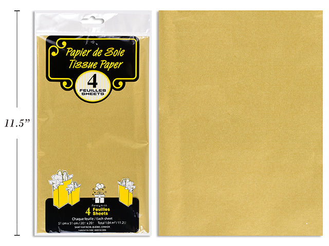 4 Sheets of Tissue Paper - Gold 20x20in