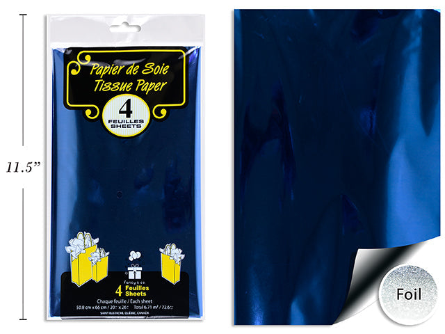 4 Sheets of Tissue Paper - Blue Foil 20x26in