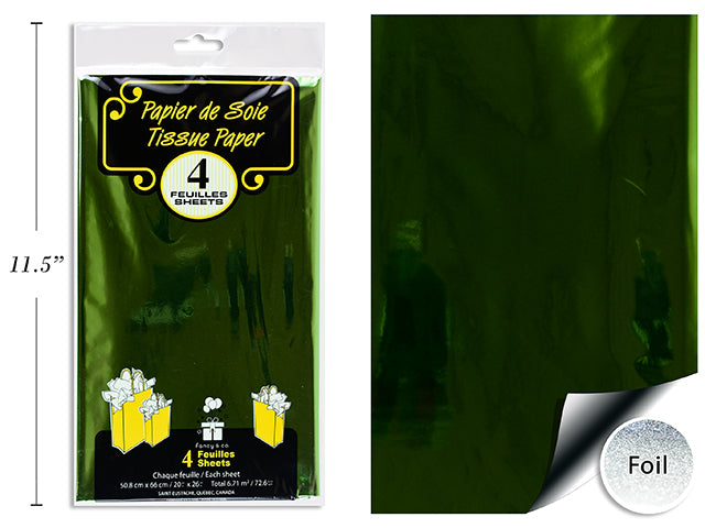 4 Sheets of Tissue Paper - Green Foil 20x26in
