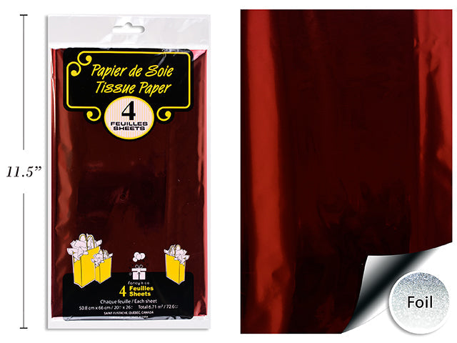 4 Sheets of Tissue Paper - Red Foil 20x26in