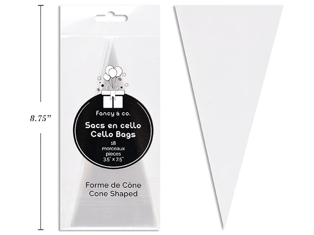 18 Cone Shaped Cello Bags - Clear 3.5x7.5in