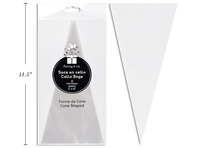 15 Cone Shaped Cello Bags - Clear 5x10in
