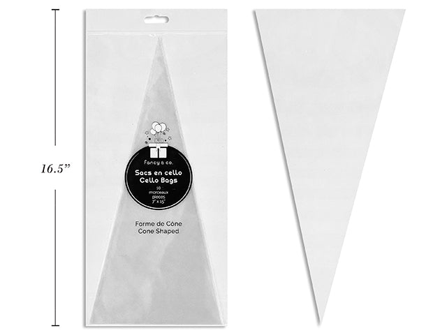 10 Cone Shaped Cello Bags - Clear 7x15in