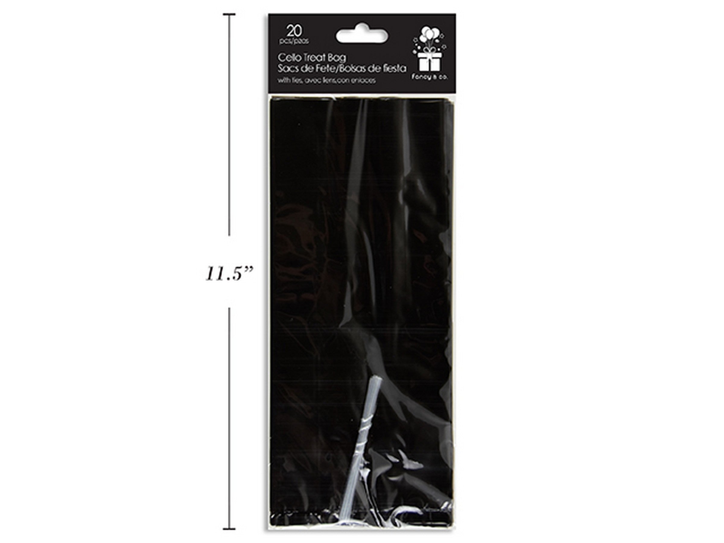 20 Black Cello Treat Bags with Ties 9.5x4x2in
