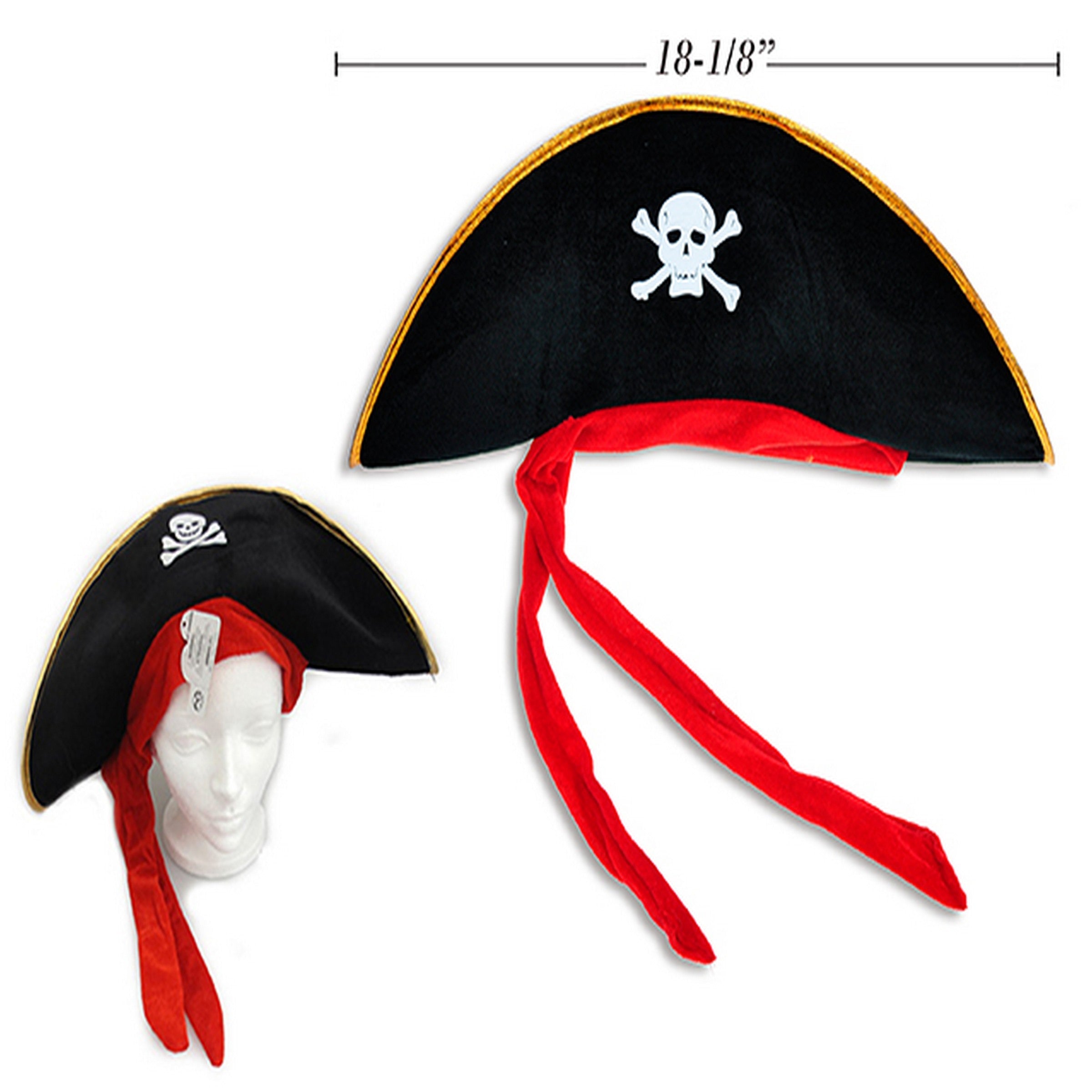 Halloween Velvet Pirate Hat with Gold Trim 18.5x7.8in