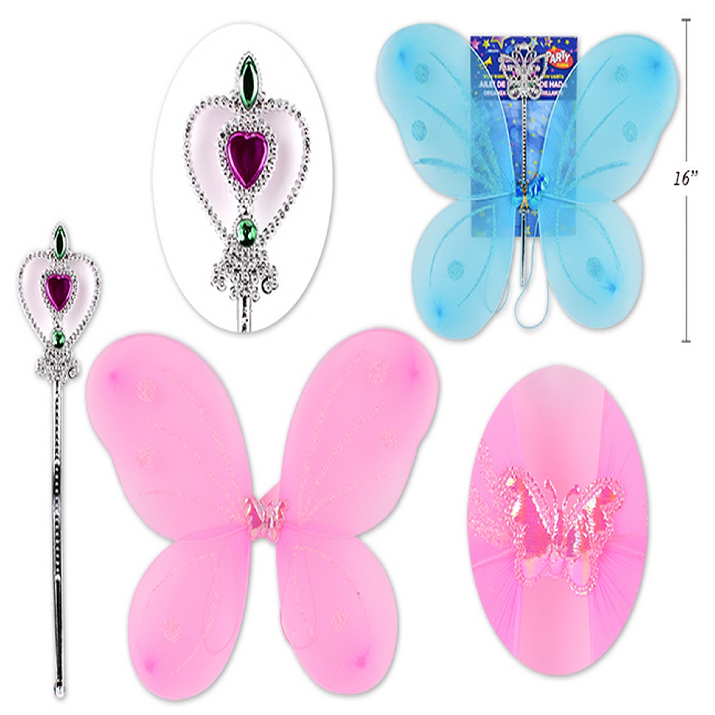 Halloween Glittered Organza Butterfly /Fairy Wings and Wand 19.25x15.25in