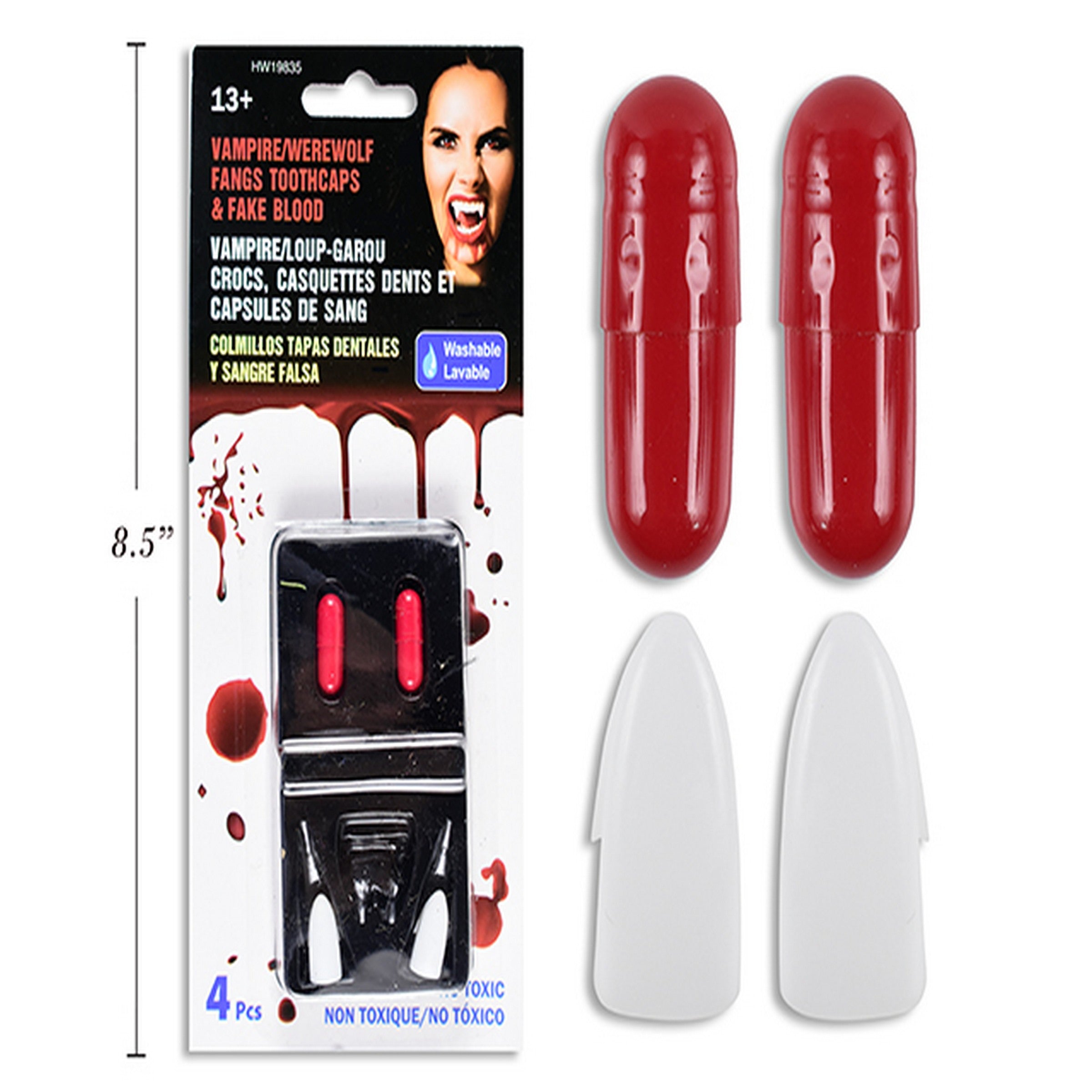 Halloween 4pcs Vampire/Werewolf Fright Fang Toothcaps and Fake Blood