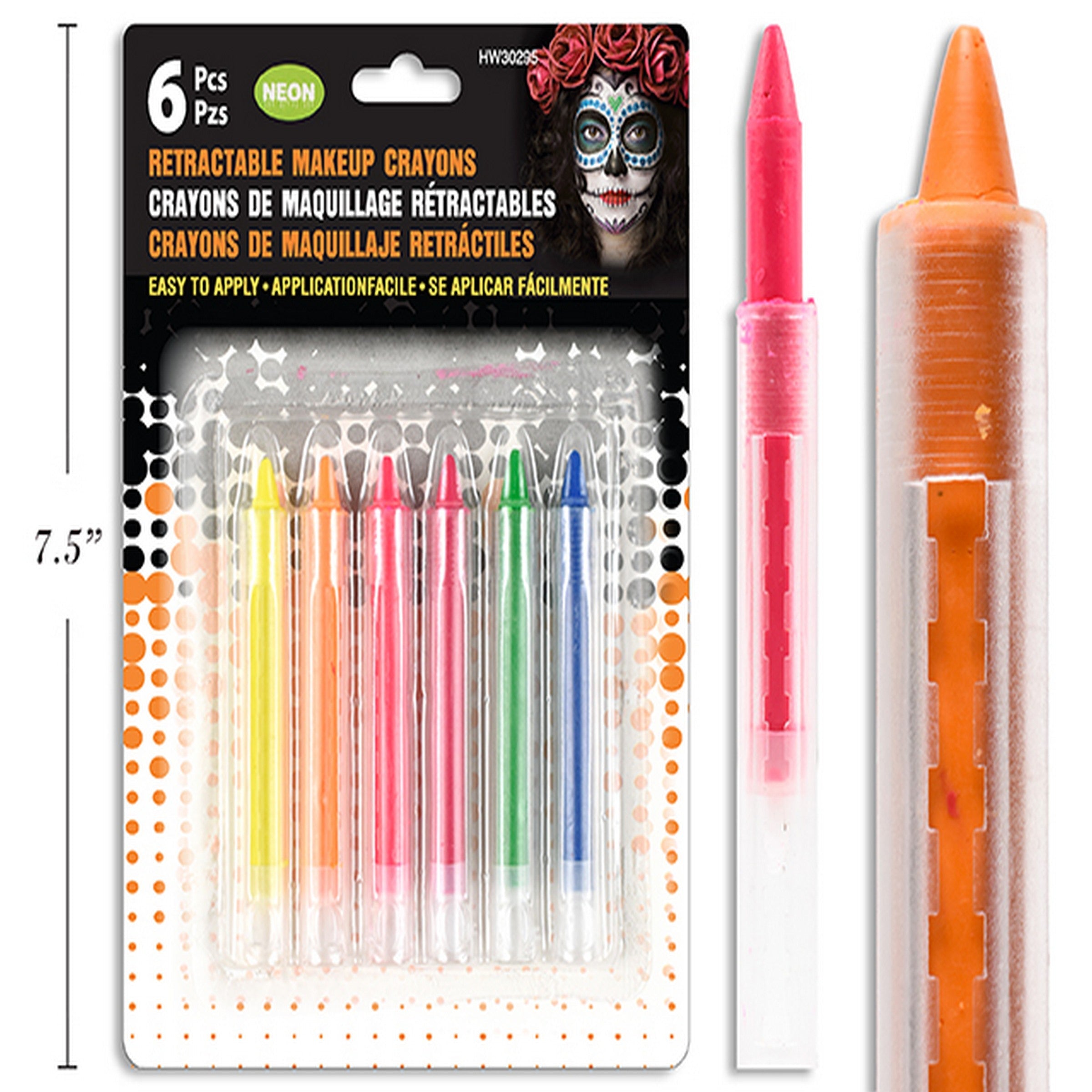 Halloween 6 Large Retractable Neon Crayon Makeup Sticks VRT