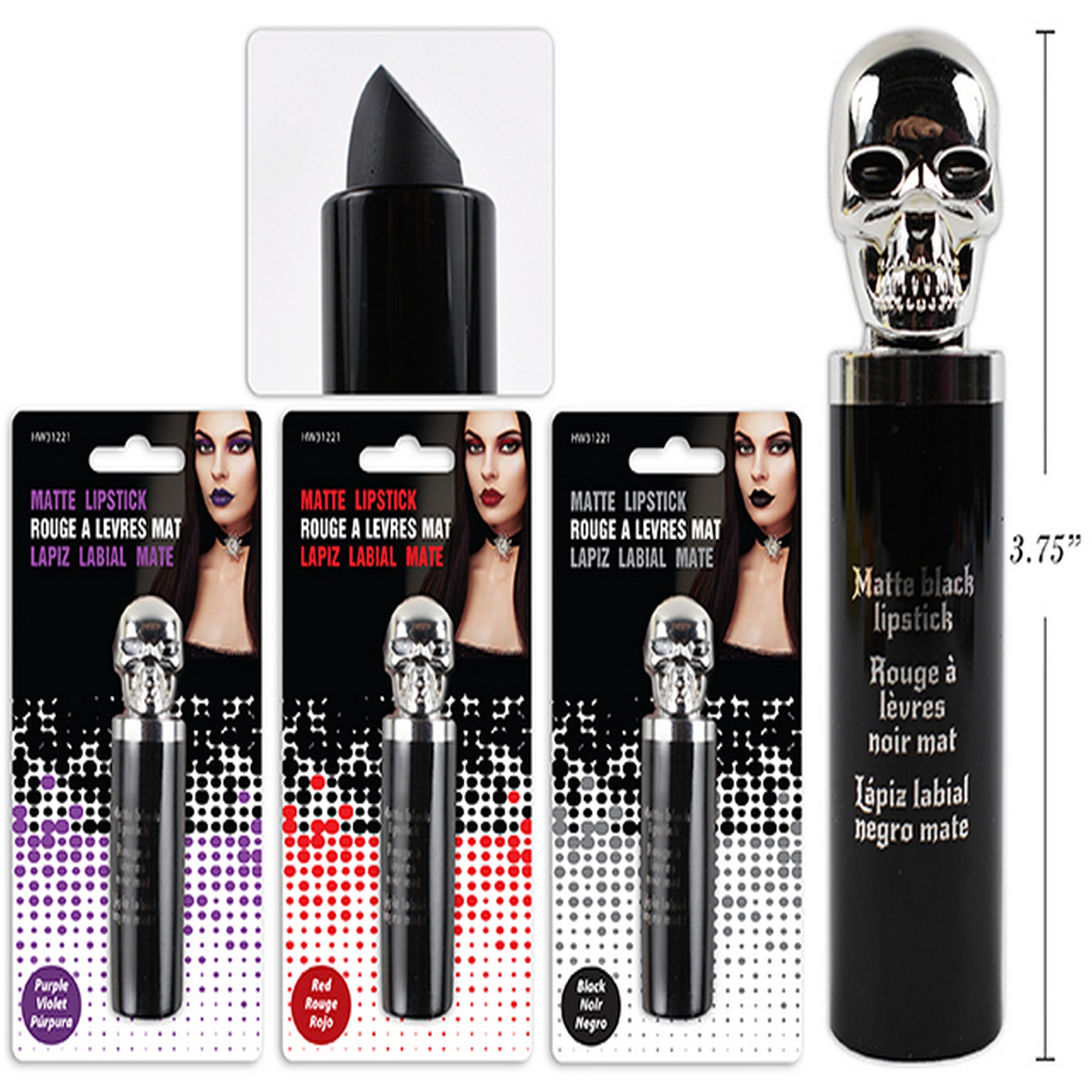 Halloween Matte Lipstick with Metallic Skull Topper 3.75in VRT