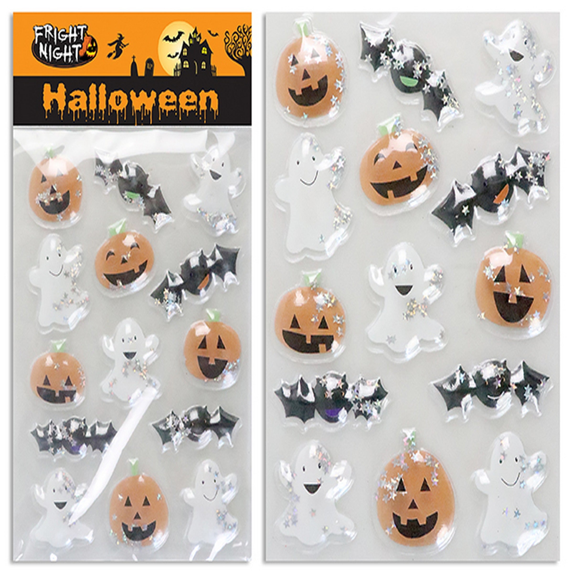 Halloween 14 Confetti Filled PVC 3-D Stickers - Sheet Size: 4.75x6.5in