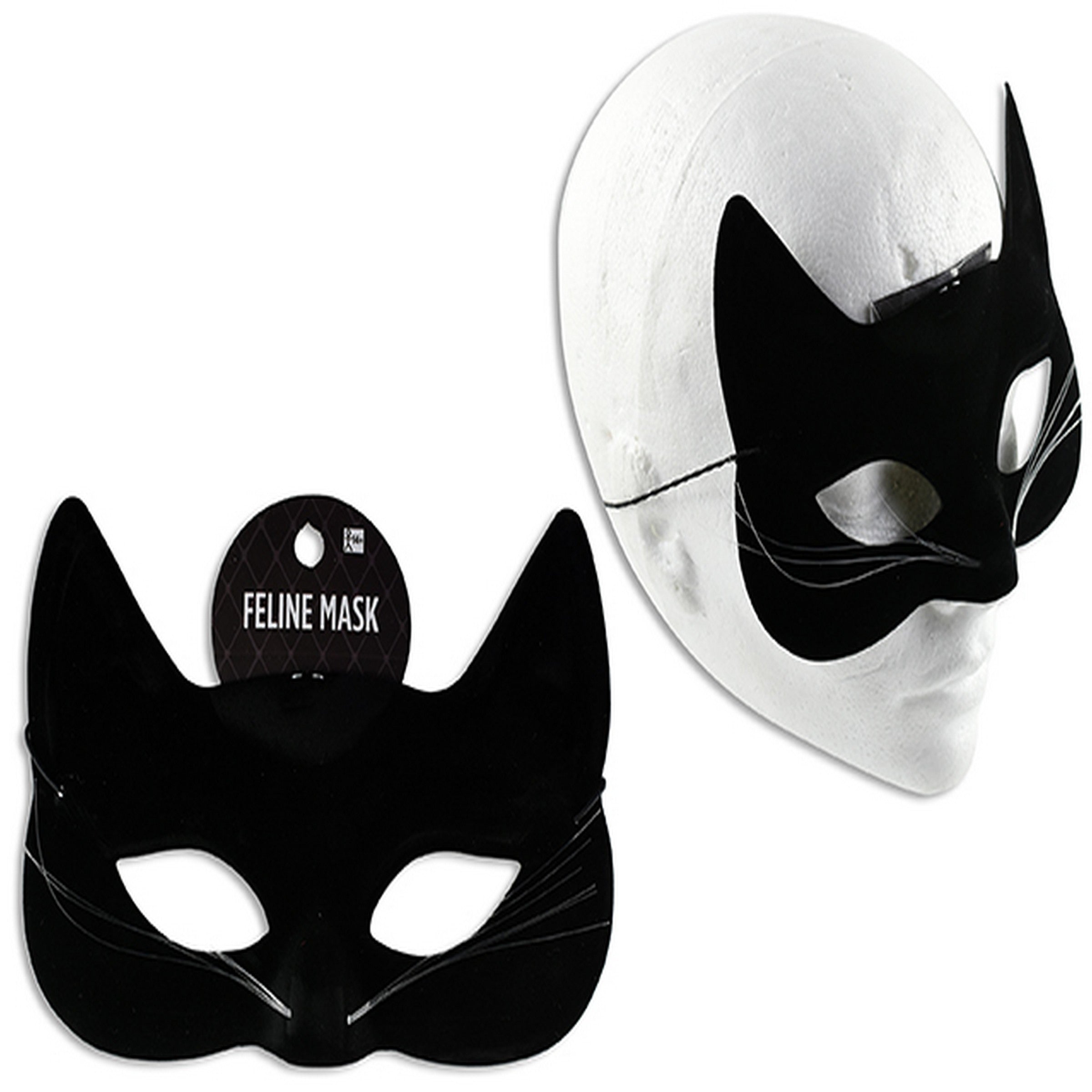 Halloween Flocked Half Face Black Cat Mask 7.3x4.75in