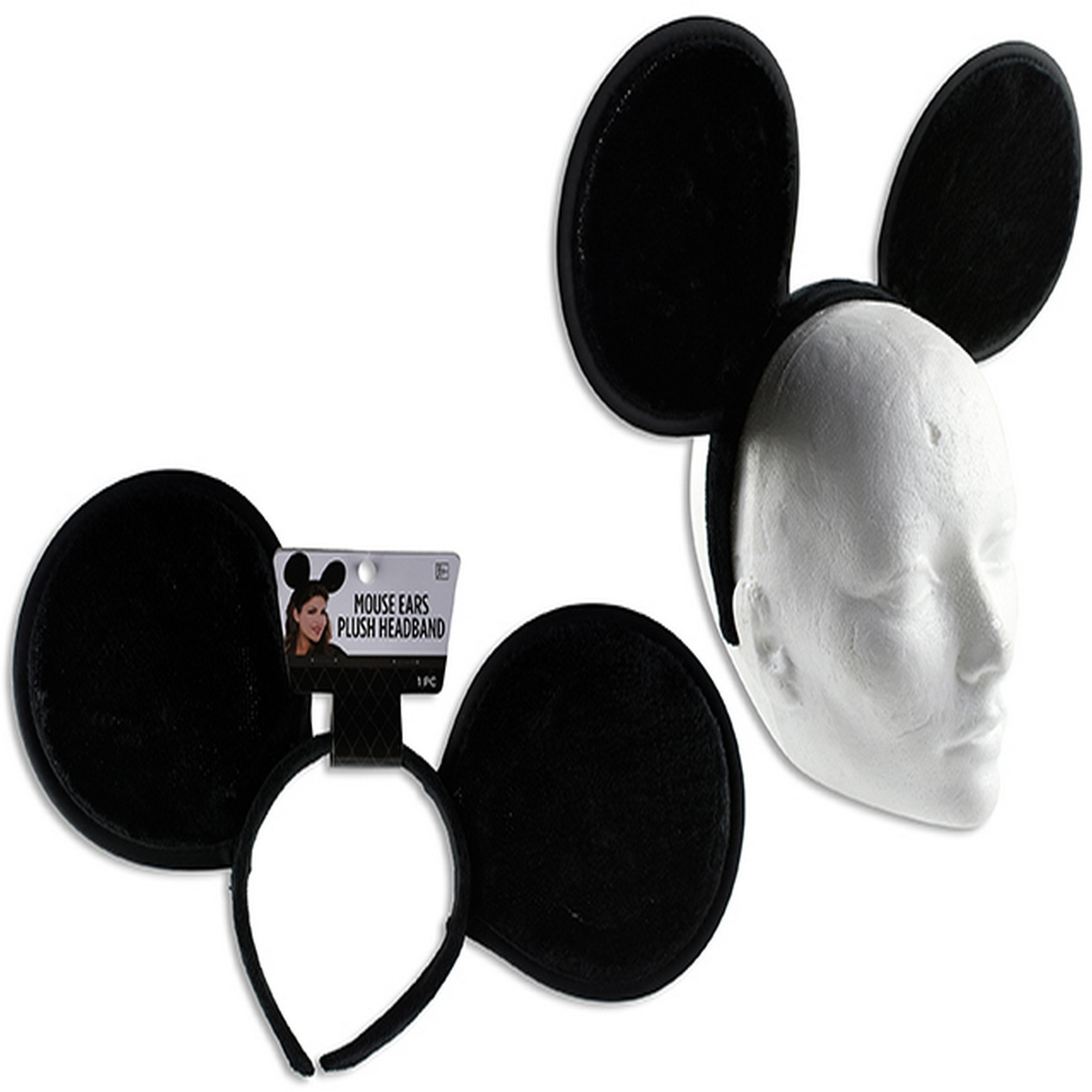 Halloween Adult Plush Black Cartoon Mouse Ear Headband 13.5x8in