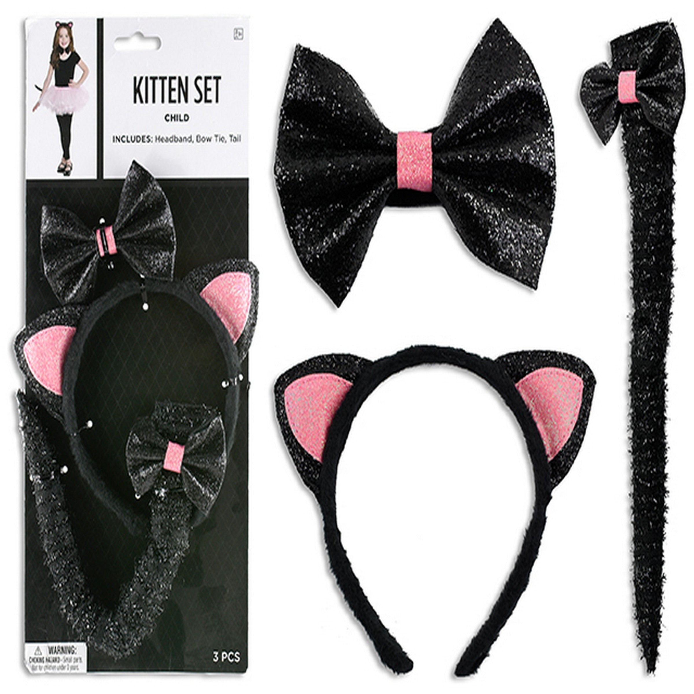 Halloween 3pcs Glitter with Tinsel Black Kitten Dress Up Kit