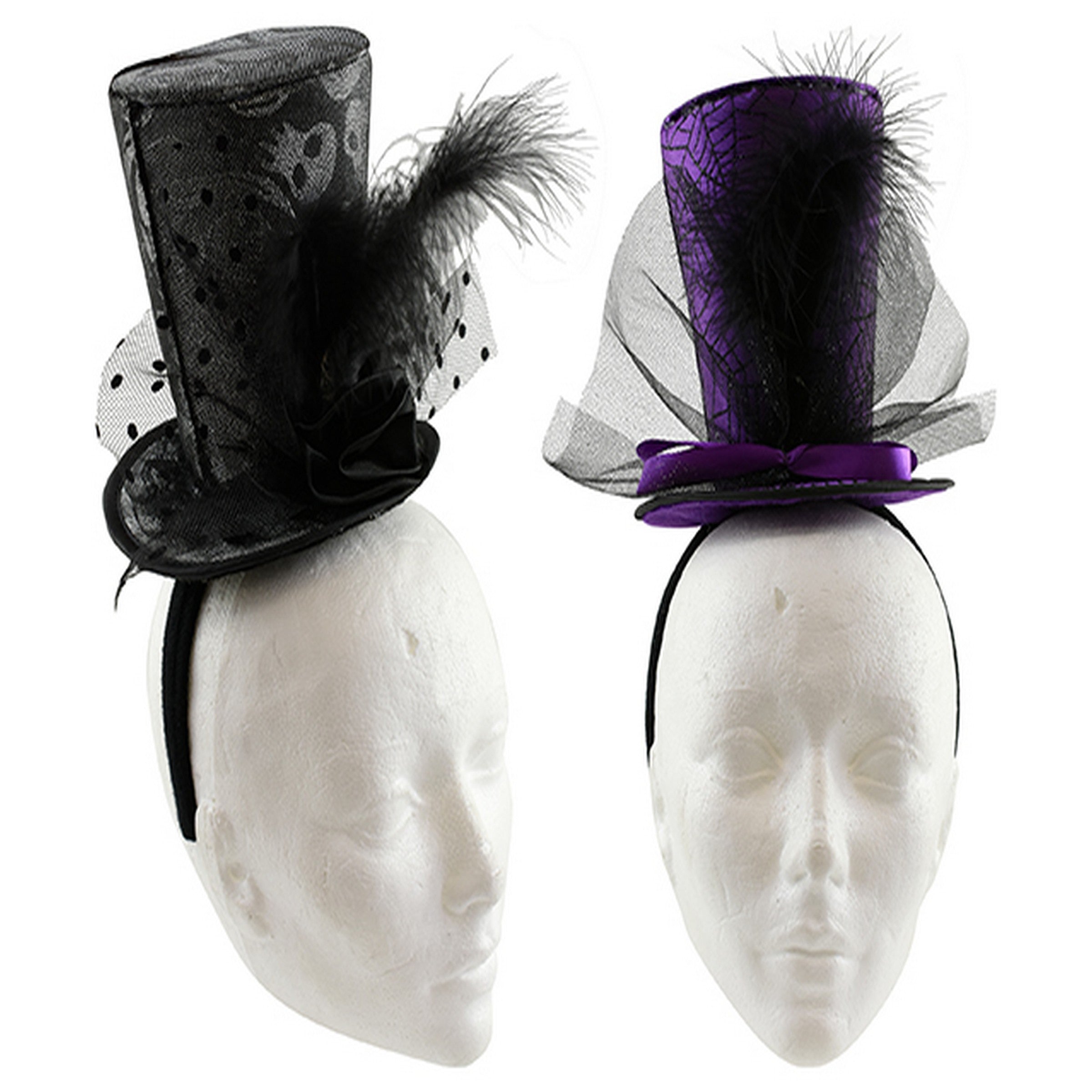 Halloween Jumbo Top Hat with Feather and Mesh Headband 11x6.25in VRT