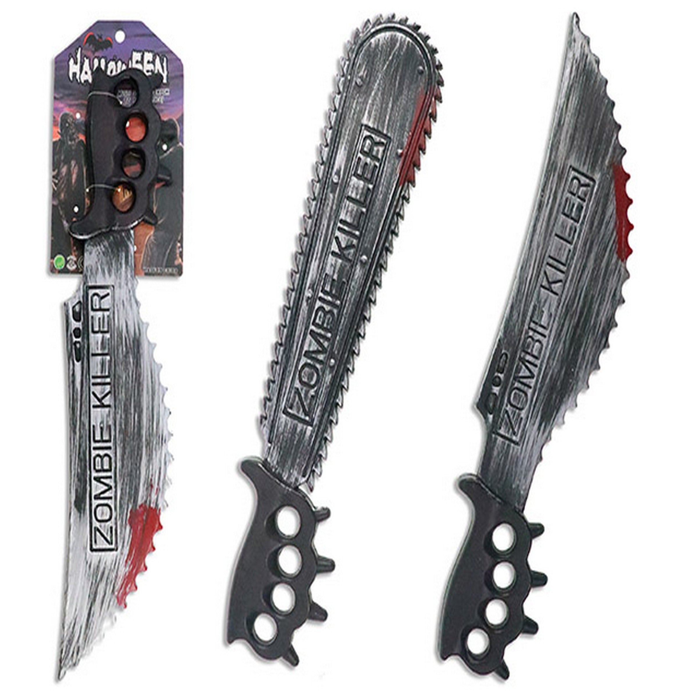 Halloween Bloody Zombie Brass Knuckle Killer Chain Saw / Serrated Blade 20in VRT