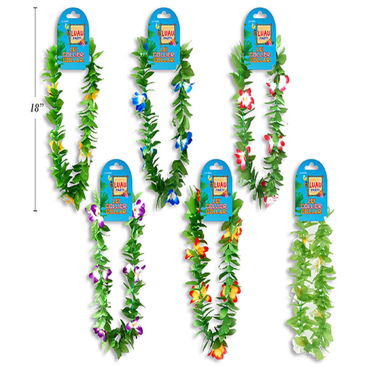 Hawaiian Luau Tropical Fir Leaf with Hibiscus Flowers Lei 19in VRT