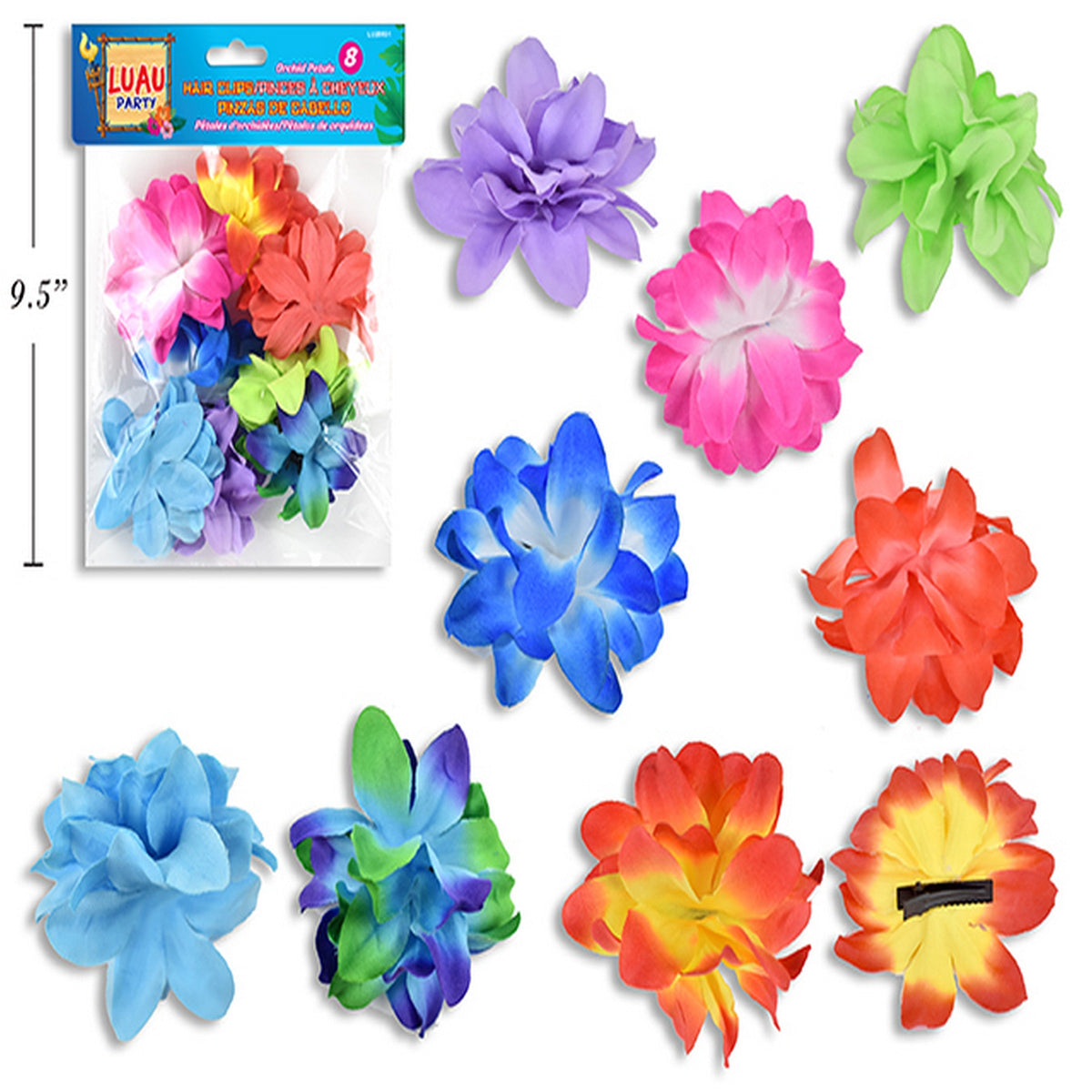 Hawaiian Luau 8 Orchid Petals Hair Clips 2.75in each