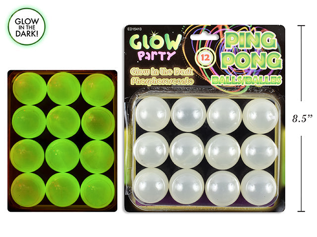 12 Glow in the Dark Ping Pong Balls 1.5in