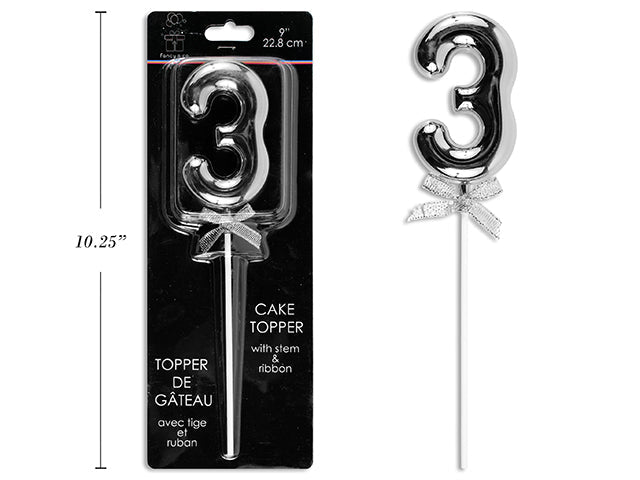 Cake Topper Number 3 Silver 9in