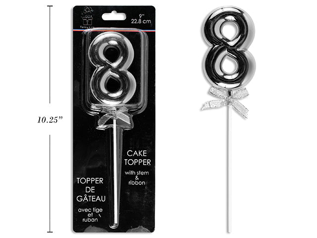 Cake Topper Number 8 Silver 9in